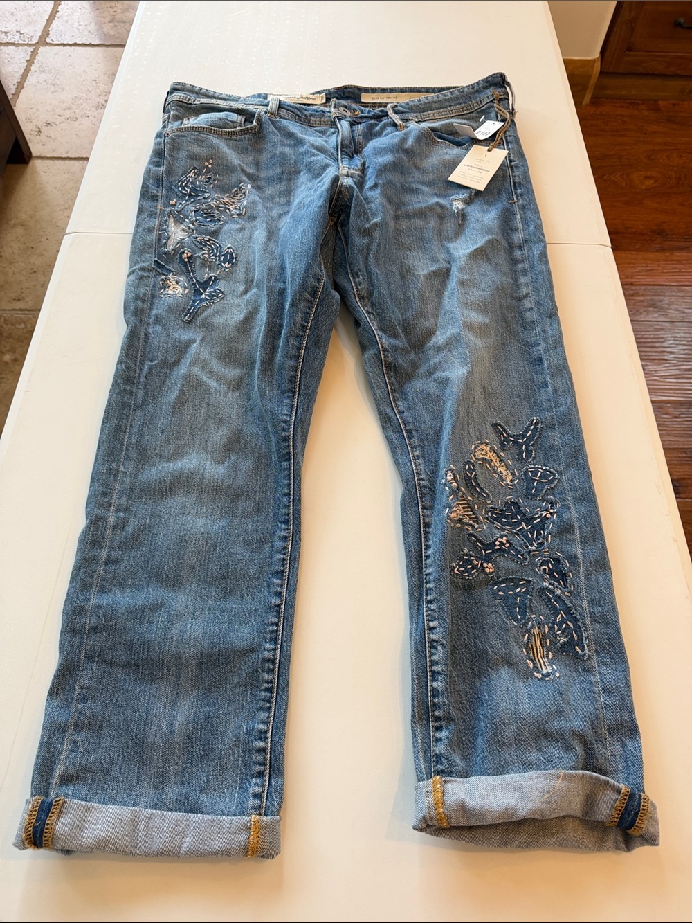 Pilcro Light Blue Embroidered Boyfriend Jeans